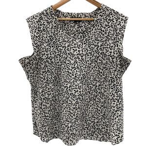 DKNY Leopard Animal Print Flutter Sleeveless  Lightweight Top Blouse Size XL